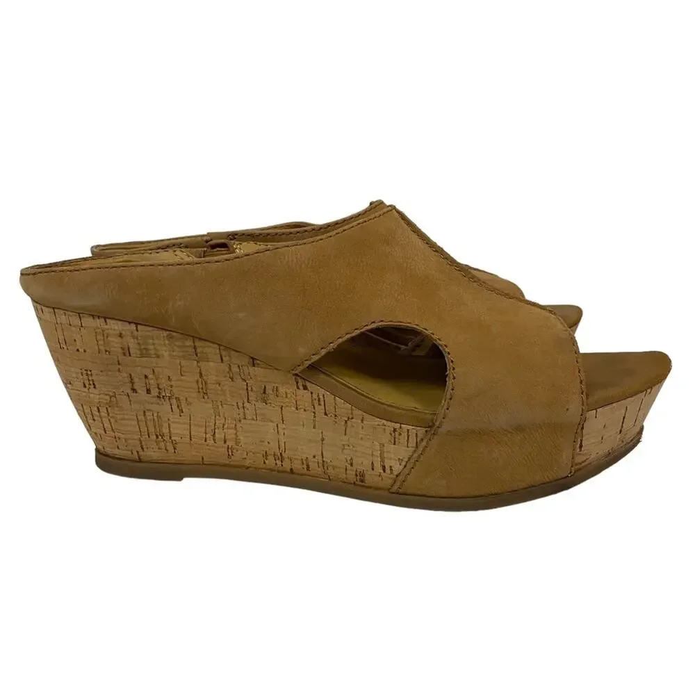 Franco Sarto Fiona Tan Leather Cork Platform Wedge Slip On Shoes Size 11